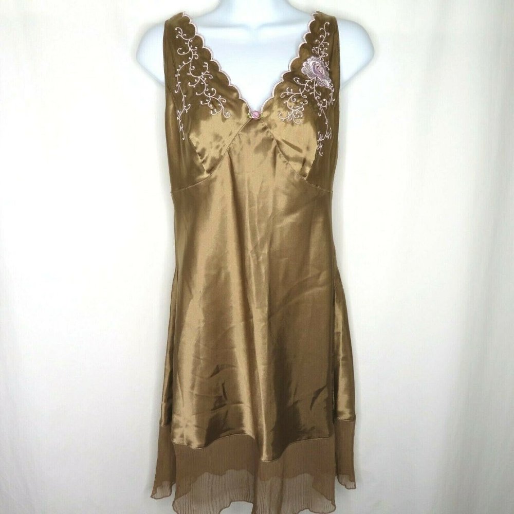 Vintage Inner Most Sears Knee Length Nightgown Embroidery Chiffon Accordion Hem